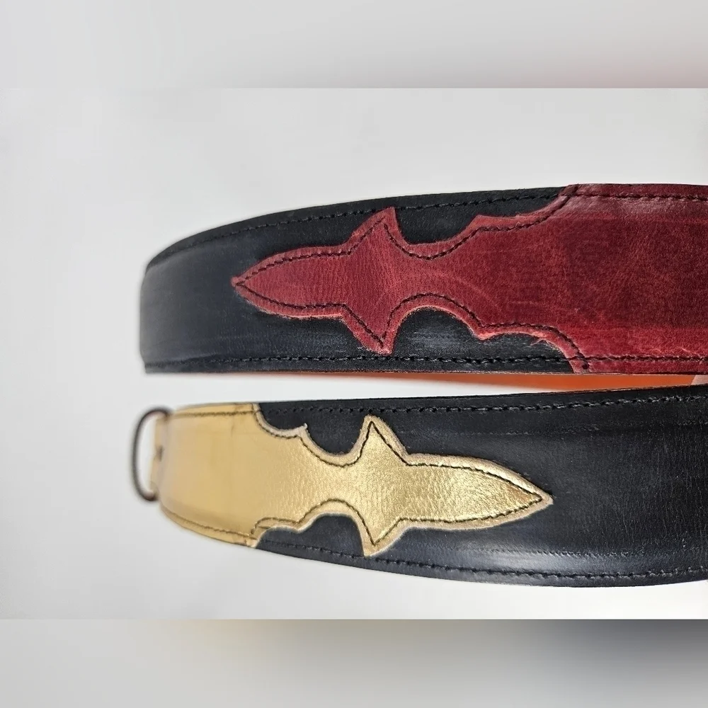 Custom NAVY Blue GOLD RED Genuine Leather Interchangeable BELT STRAP sz 45